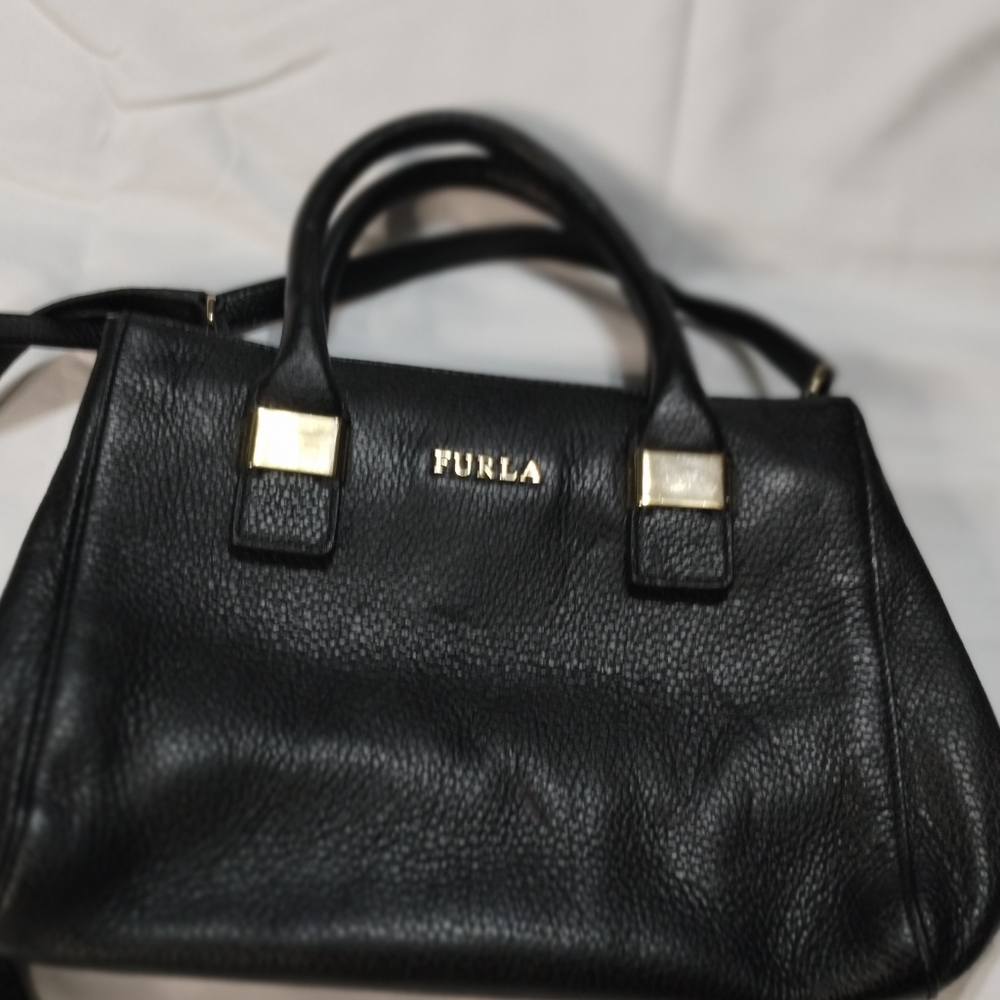 Furla top handle black leather handbag